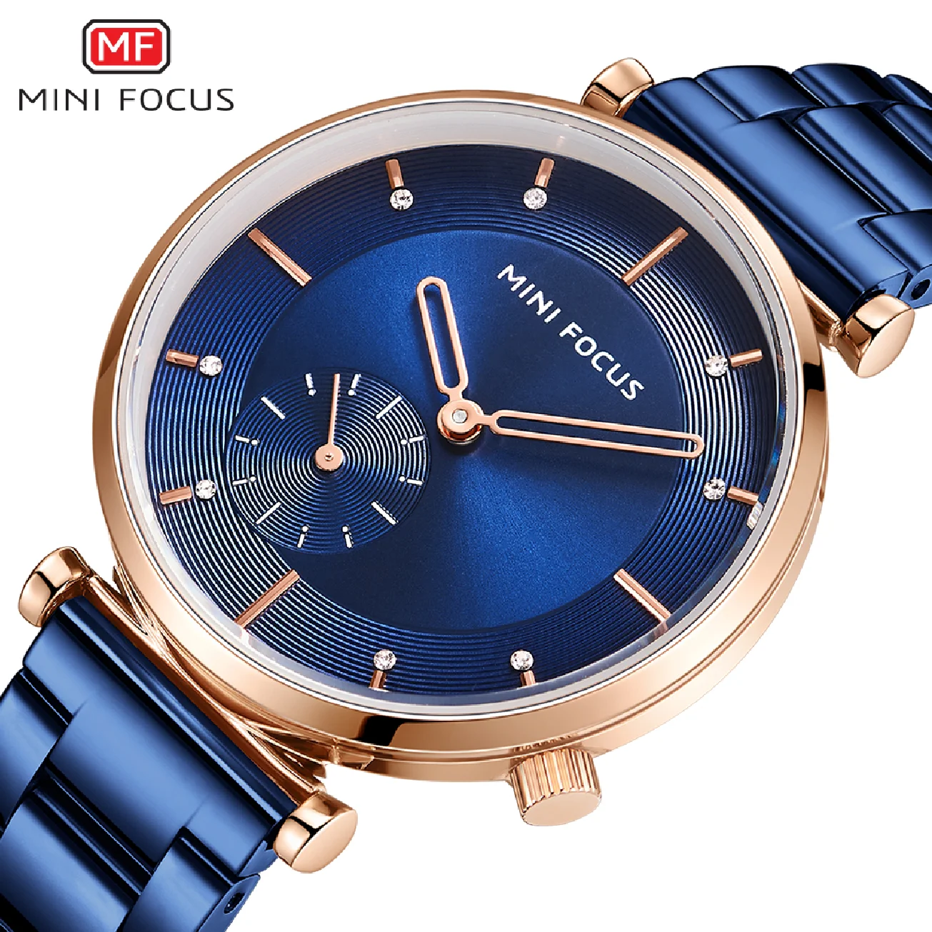 MINI FOCUS New Blue Color Fashion Women Watch Waterproof Quartz Watches Ladies Stainless Steel Female Wristwatch Relogio