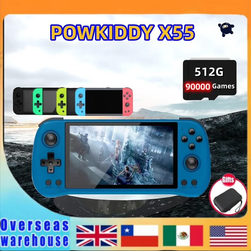 

POWKIDDY X55 X51 Retro Handheld Game Console RK3566 Support Double TF Card Portable Video Player 512G 90000 Game WIFI Kid Gifts