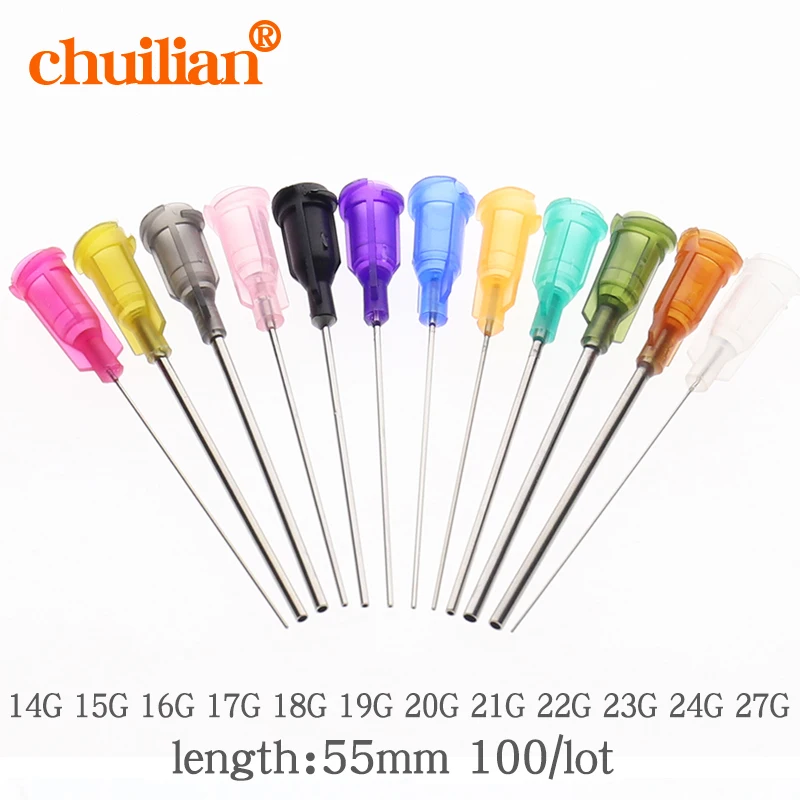 

100pcs/lot 14G - 27G 55mm Precision passivated S.S. Dispense Tip with PP Safetylok hub, glue dispenser needles