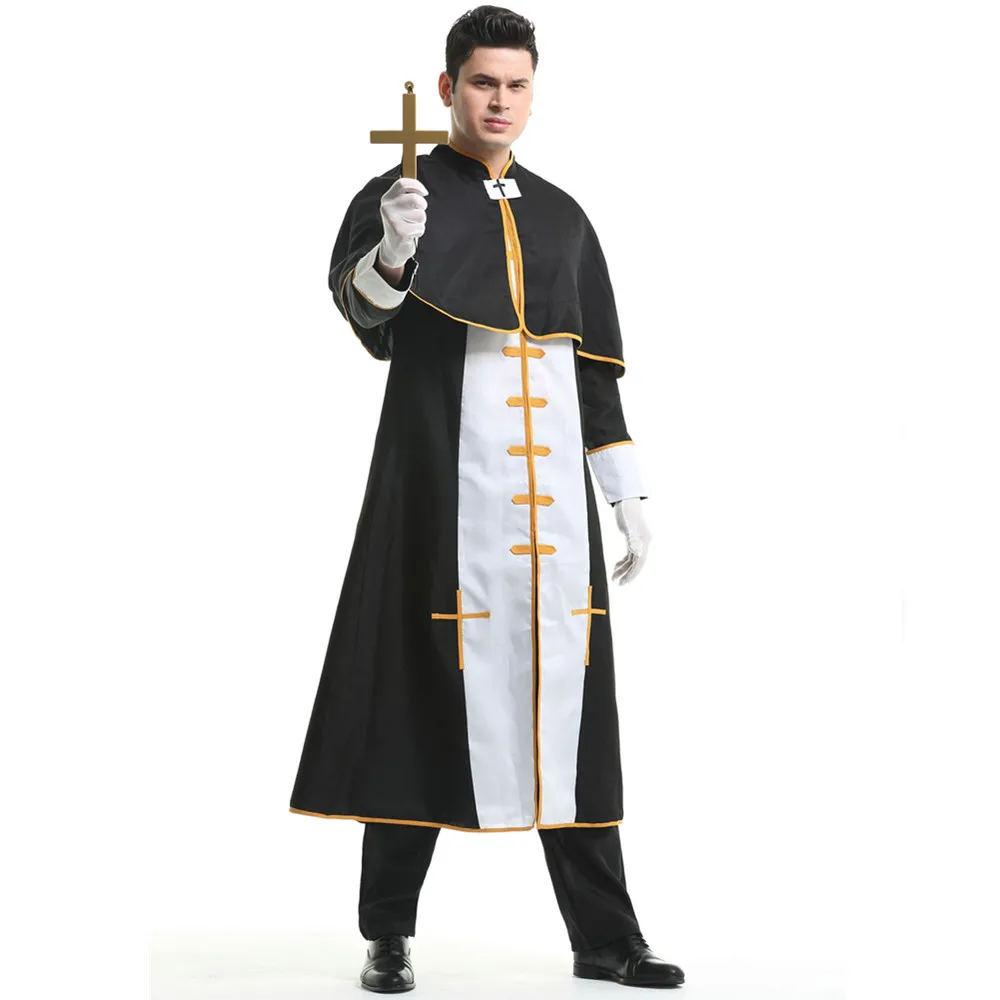 

Halloween Easter Purim Costume for Men Father Priest Bishop Cosplay Costumes Christian Pastor Clergyman Uniform