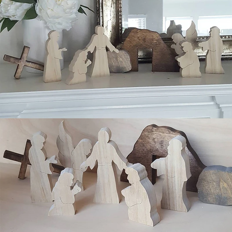 

Easter Wooden Nativity Set Manger Creche Nativity Scene Montessori Inspired Ornament God Crafts Spring Home Decor Wedding Gifts