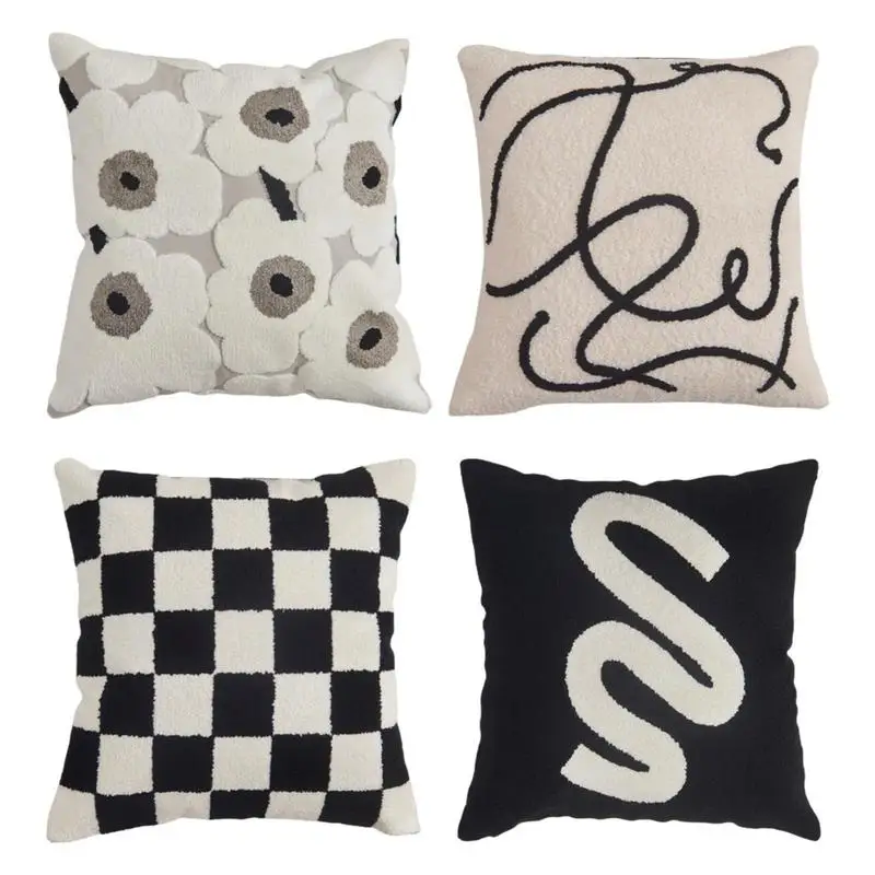 

Плюшевые квадратные черно-белые наволочки в стиле бохо, 18 х18 дюймов, удобная наволочка для кровати, декор для дивана