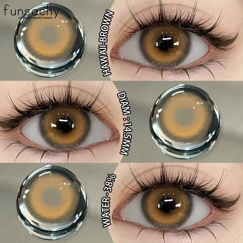 FUNSACHY Натуральные цветные линзы для глаз с градуировкой от 0 00 до -8 голубого цвета