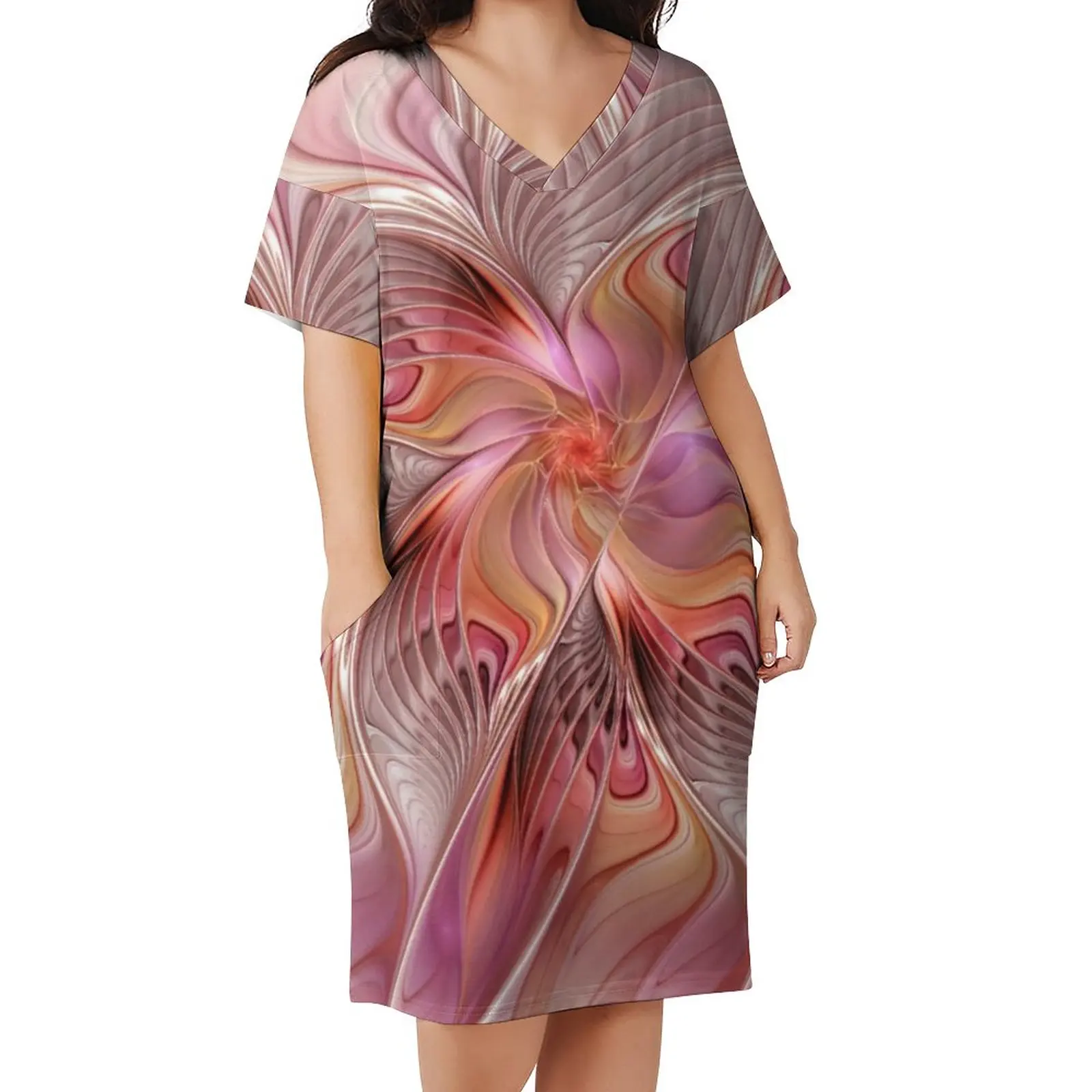 

Abstract Butterfly Dress V Neck Fantasy Fractal Art Korean Fashion Dresses Summer Elegant Casual Dress Ladies Plus Size Vestidos