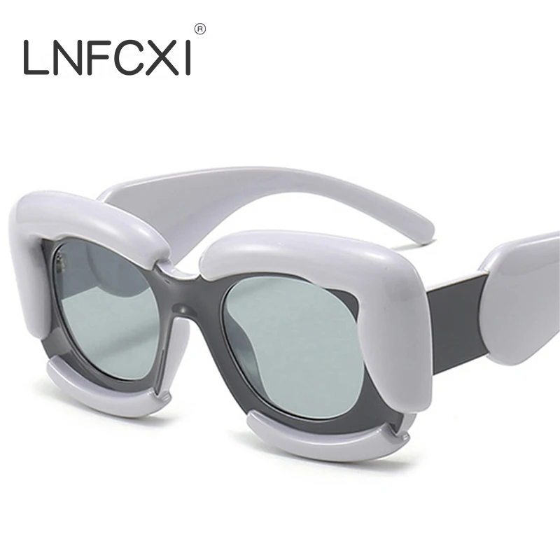 

LNFCXI Oversized Square Men Unique Sunglasses Fashion Silver Color Female Shades UV400 Brand Designer Women Outdoor Sun Glasses
