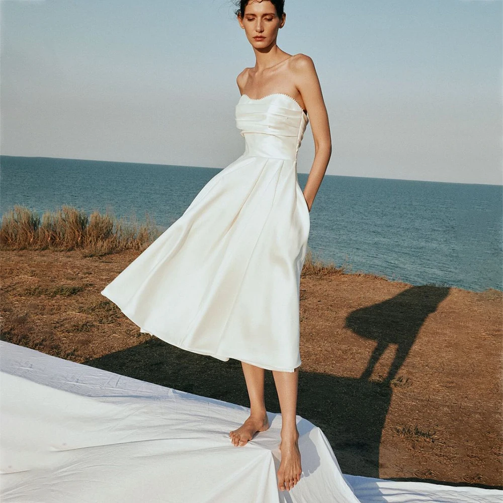 

UETEEY A-Line Satin Wedding Dress Pearls Sweetheart Sleeveless Wedding Gown 2022 Fashion Zipper Back Vestido De Noiva