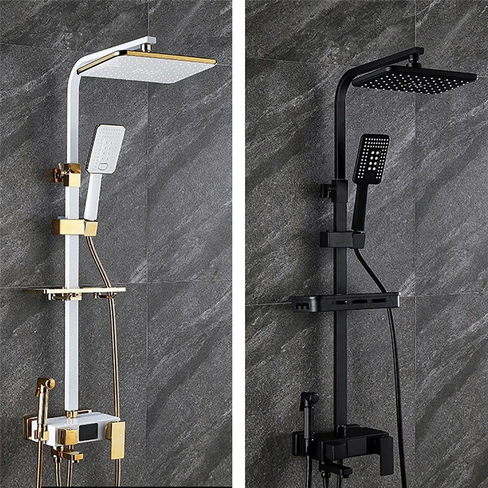 

4 Modes Adjust Thermostatic LED Digital Shower Set Shower Room SPA Rainfall Bathroom Faucet Pressurized Nozzle Kit Wall Mount