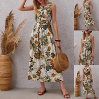 summer print sleeveless casual maxi dress party vacation boho fashion women elegant beach party dress s 2xl size