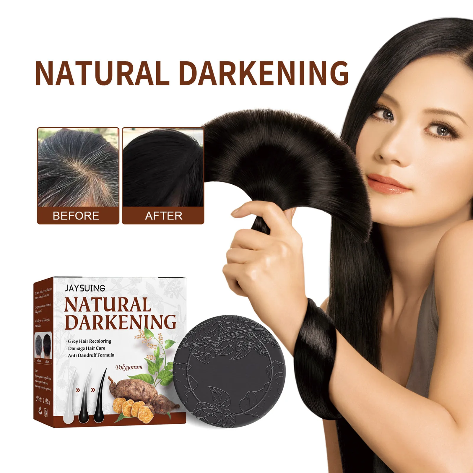 

Натуральный органический мягкий шампунь для волос, эссенция Polygonum, шампунь для затемнения волос, барное мыло, очищение серых волос