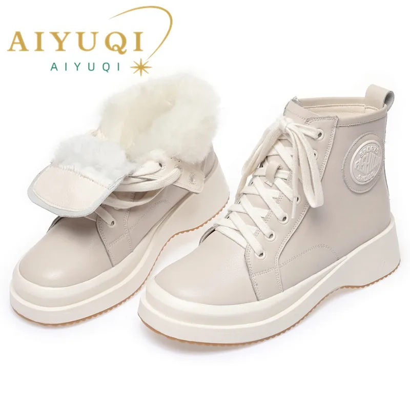 AIYUQI Women Sneaker Boots 2023 New Winter Warm Genuine Leather Women's Ankle Boots Flat Casual Sneakers Women Booties