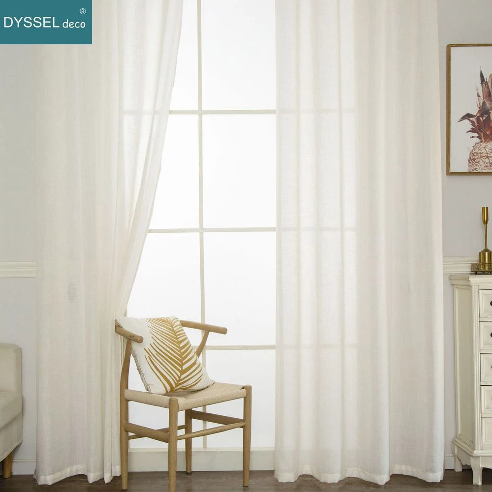 Modern Decorative Linen Solid Home Beige White Sheer European Style Window Curtains Rod Pocket Grommet for Living Room Bedroom images - 6