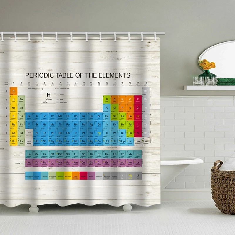 

180X180cm Periodic Table Of Chemical Elements Bathroom Shower Curtain Science Education Theme Background Cloth With Hook