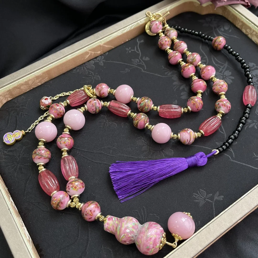 Винтажное универсальное ожерелье в китайском стиле с розовым хвостом Феникса и