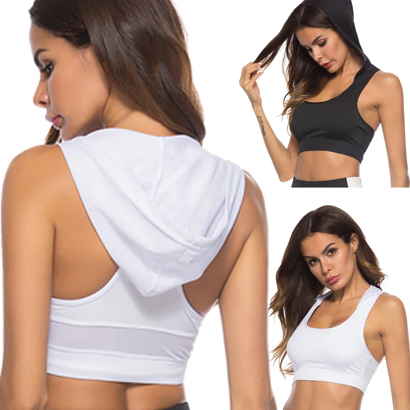 

vest tops women summer 2022 Quick Dry Elastic Fitness Sports Bra Hooded Vest Women's Clothing Black s size women's blouse