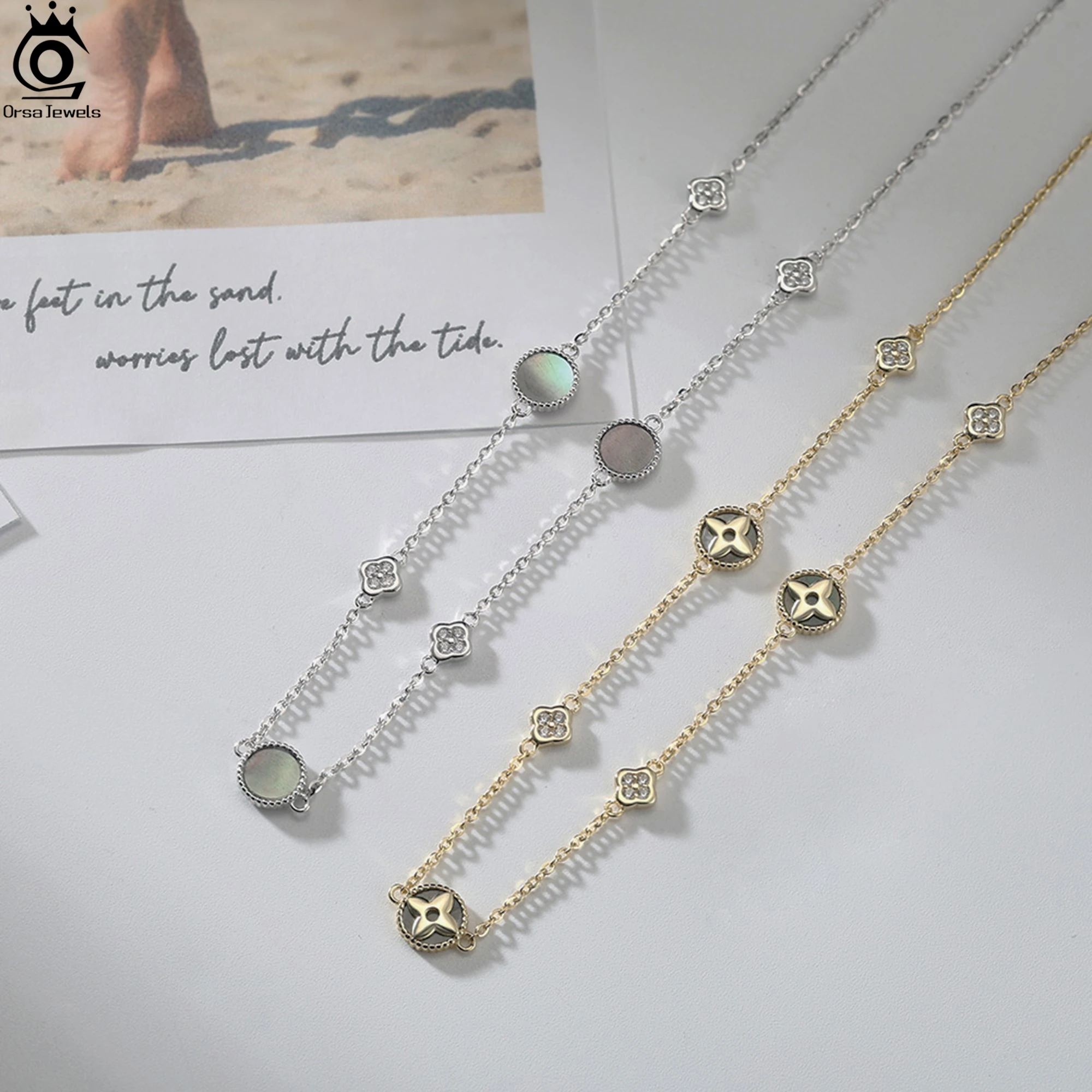 Фото ORSA JEWELS четырехлистный клеверный корпус О-цепочка-колье, ожерелье, 5А с кубическим цирконием, декор, цепочка на шею, счастливый символ, ювелирное изделие, подарок GMN64 №3