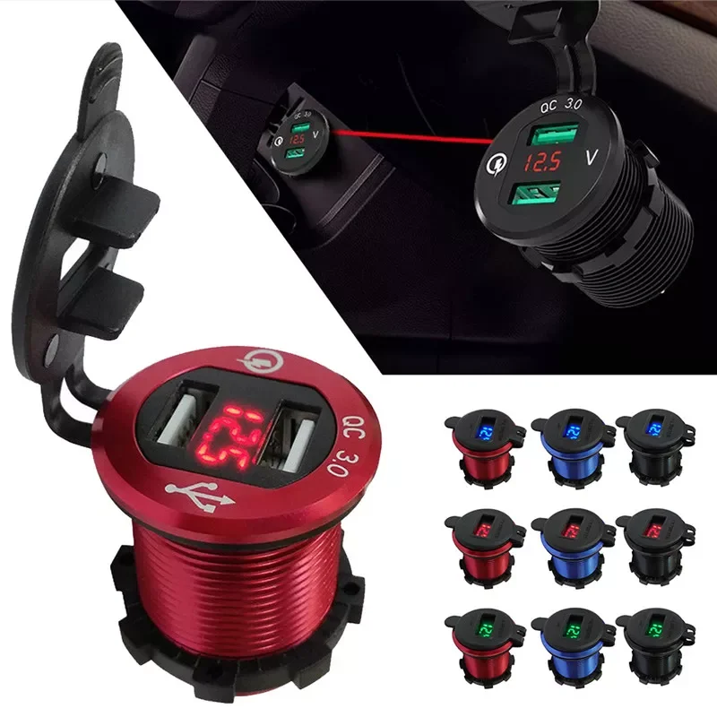

QC 3.0 Dual USB Charger Socket Car Power Outlet Marine Cigarette Lighter Adapter LED Voltmeter For 12V/24V Boat Motocycle#292506