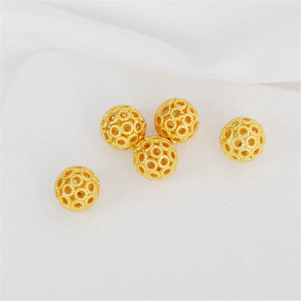 

18K wrapped gold DIY accessories retro dumb gold 10mm round ball hollow out round bead bracelet necklace loose bead ornaments