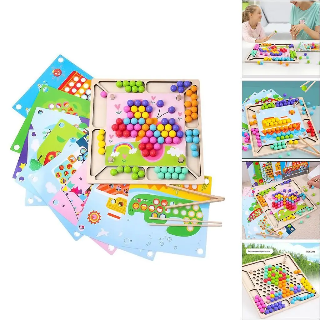 

Montessori Training Board Beads Game Clip Beads Early Toys for Baby Toddler