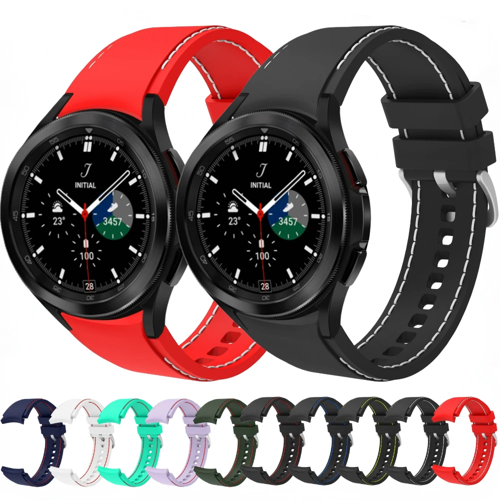 

20mm Silicone Band For Samsung Galaxy Watch 4/5 44mm 40mm/Classic 46mm 42mm Dual-line Bracelet for Galaxy Watch 5 Pro 45mm Strap