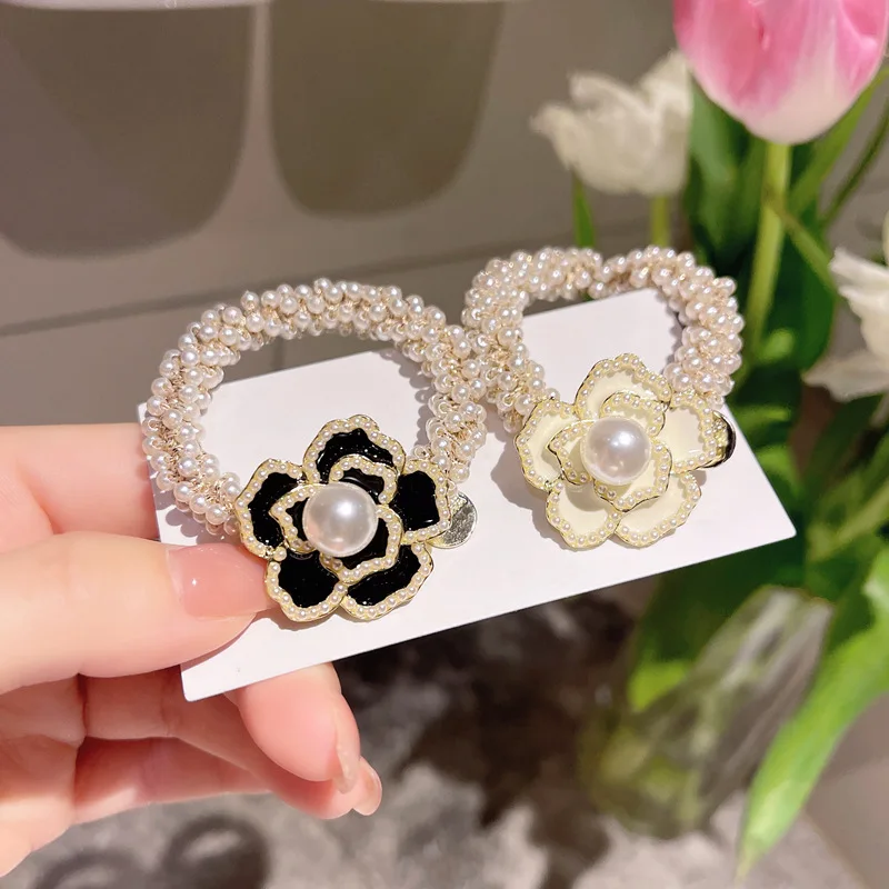 

Simple Hair Ring Ins Camellia Flower Hair Rope Pearl Ring Girl Head Rope Tie Band Hair Accessories for Girl Elastic Hair Bands