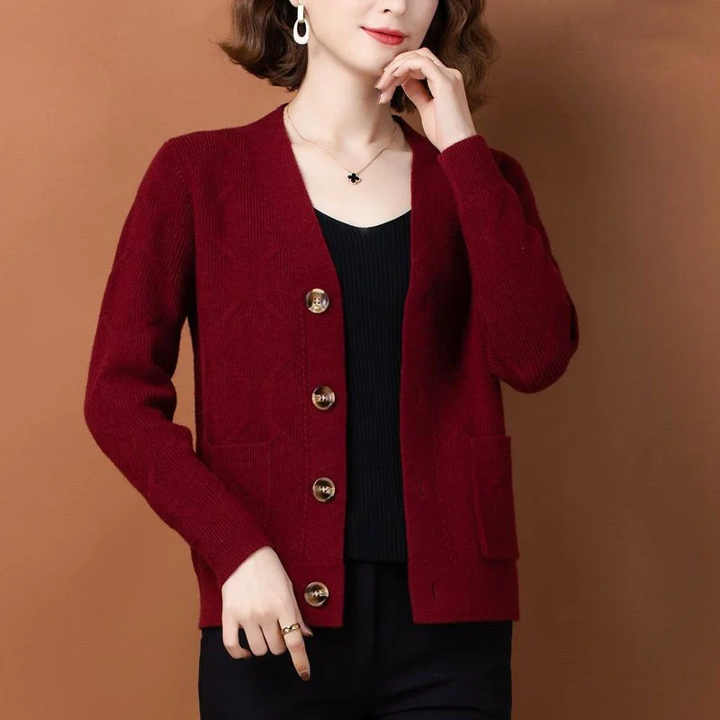 

Женский трикотажный свитер на пуговицах, однотонный Свободный Повседневный Кардиган с длинным рукавом и V-образным вырезом, Осень-зима 2023