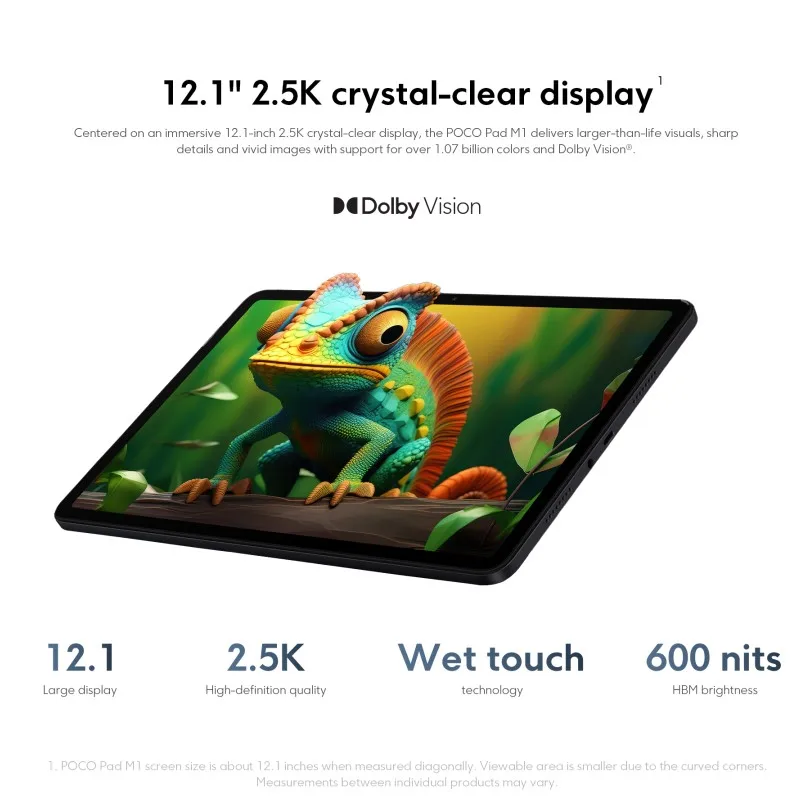 Фото Глобальная версия планшета POCO Pad M1 с процессором Snapdragon 7s Gen 4, 8-мегапиксельной камерой, 120 Гц, 12,1-дюймовым 2.5K дисплеем с кристально чистым изображением и быстрой зарядкой 33 Вт. №4