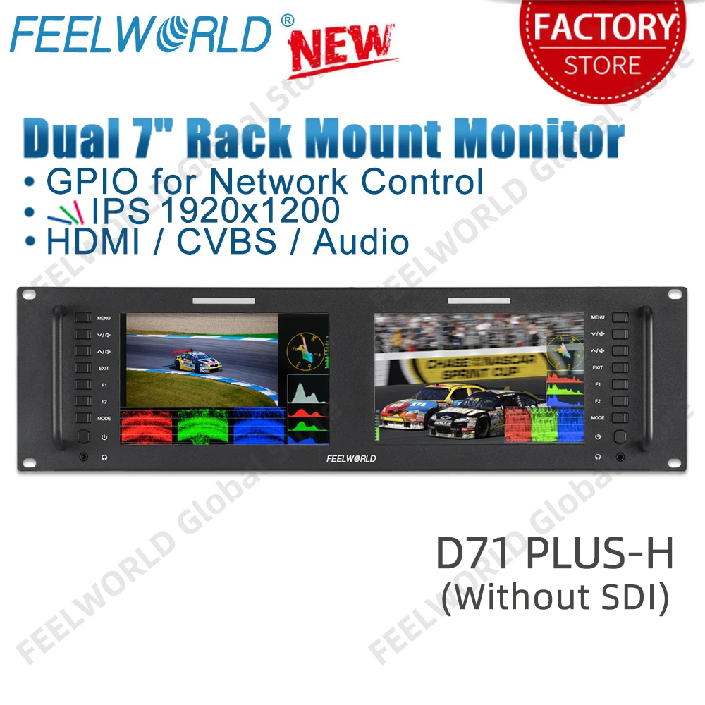 Монитор FEELWORLD D71 PLUS-H Dual 7 дюймов 3RU для вещания HDMI с креплением в стойку IPS 1920x1200 Full HD AV GPIO Waveform LUT