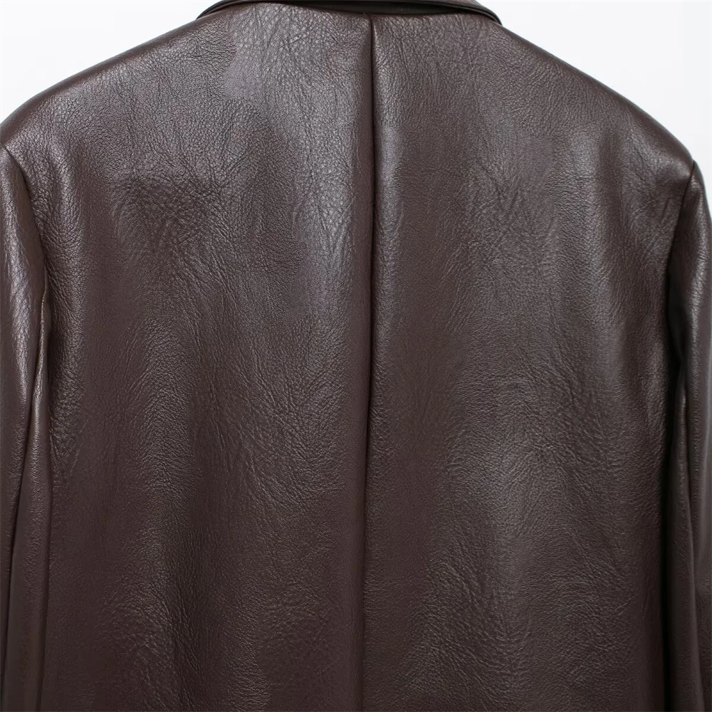 Женский кожаный пиджак Taop &amp Za однобортный жакет с отложным воротником