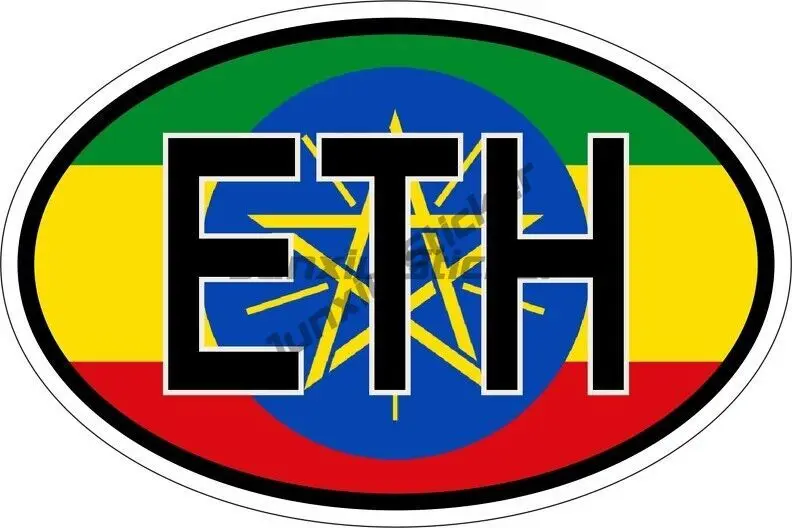 

OVAL Sticker National Flag National Code Car Ethiopia Bumper Laptop Water Bottle Window Decal Car Styling Waterproof Accessories