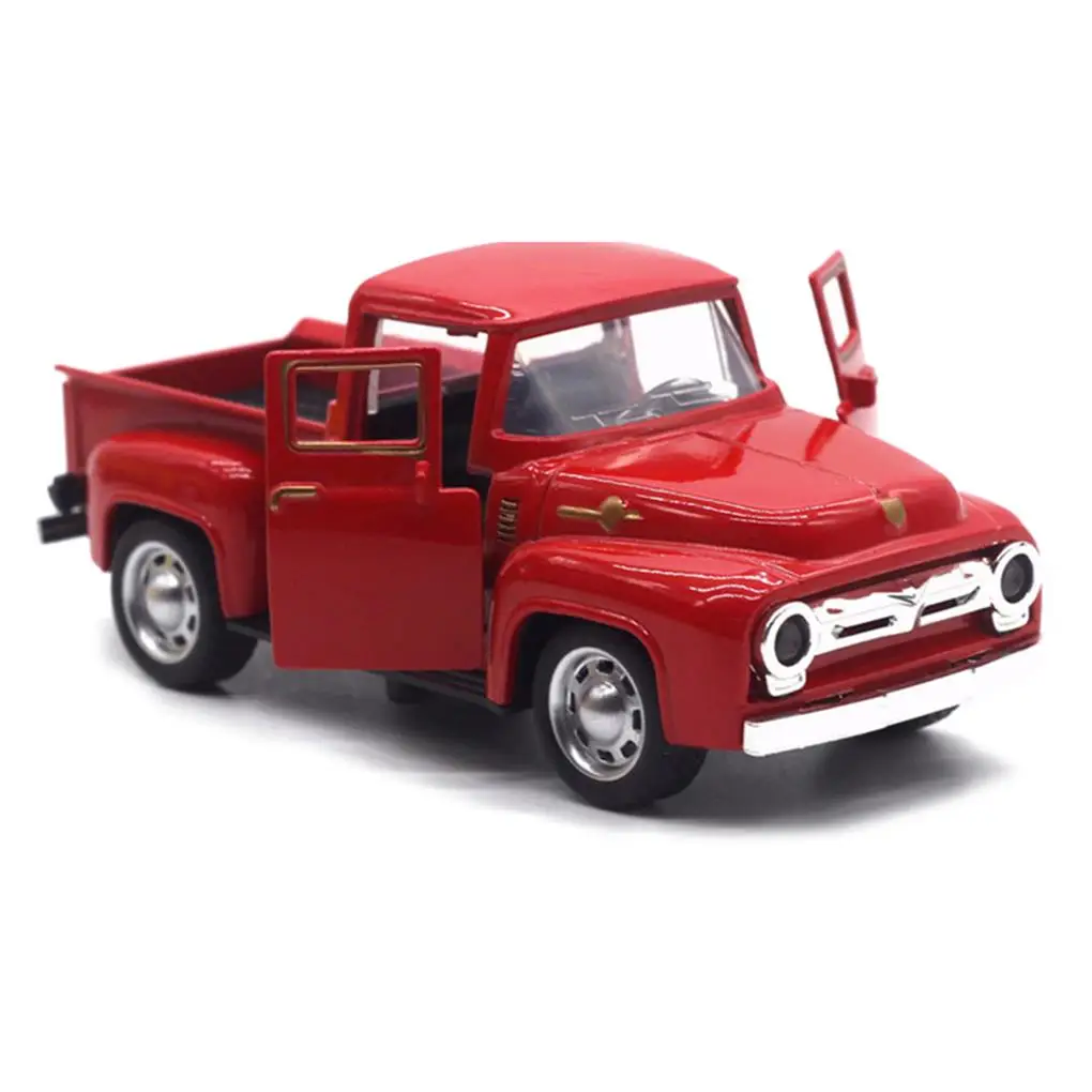 

2/3 Red Truck Toy Realistic Model Playthings Auto Playthings Vintage Car Toys Festival Gift Desktop Ornament Xmas Adorn