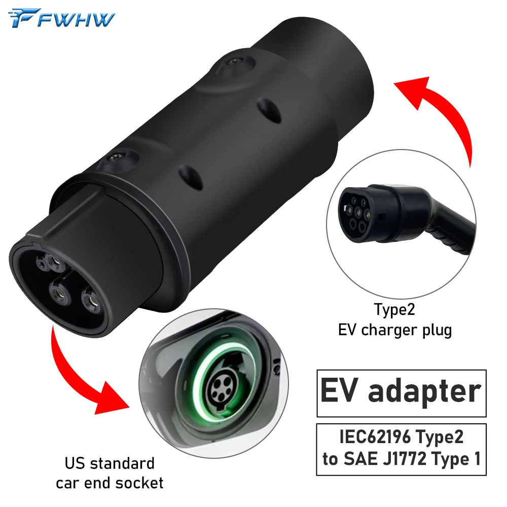 

FWHW IEC 62196 2 to J1772 Type 1 EV Adapter EV Charging Adapter AC 32A Type 2 to Type 1 Electric Vehicle Charger Converter 7.5KW