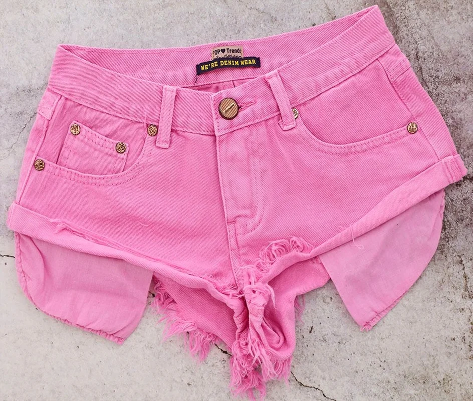 Loose No Elastic Rolled Denim Shorts Women Open Pockets Beach Macaron Powder Short Jeans Female 2023 Low-waist Decadent Style