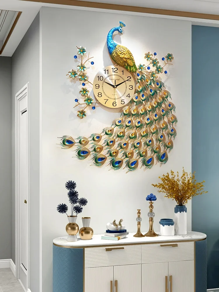 

Peacock Clock Wall Clock Living Room Creative Fashion Elegant Chinese Pocket Watch Mute Restaurant Clock Decoration Wall Hanging