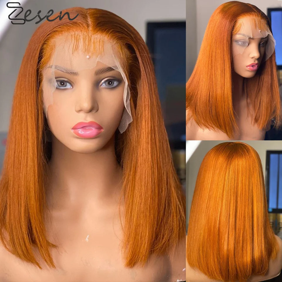 

Короткие парики Ginger Bob на сетке спереди, парики из высокотемпературного волокна на сетке спереди для женщин, прямые парики оранжевого цвета ...