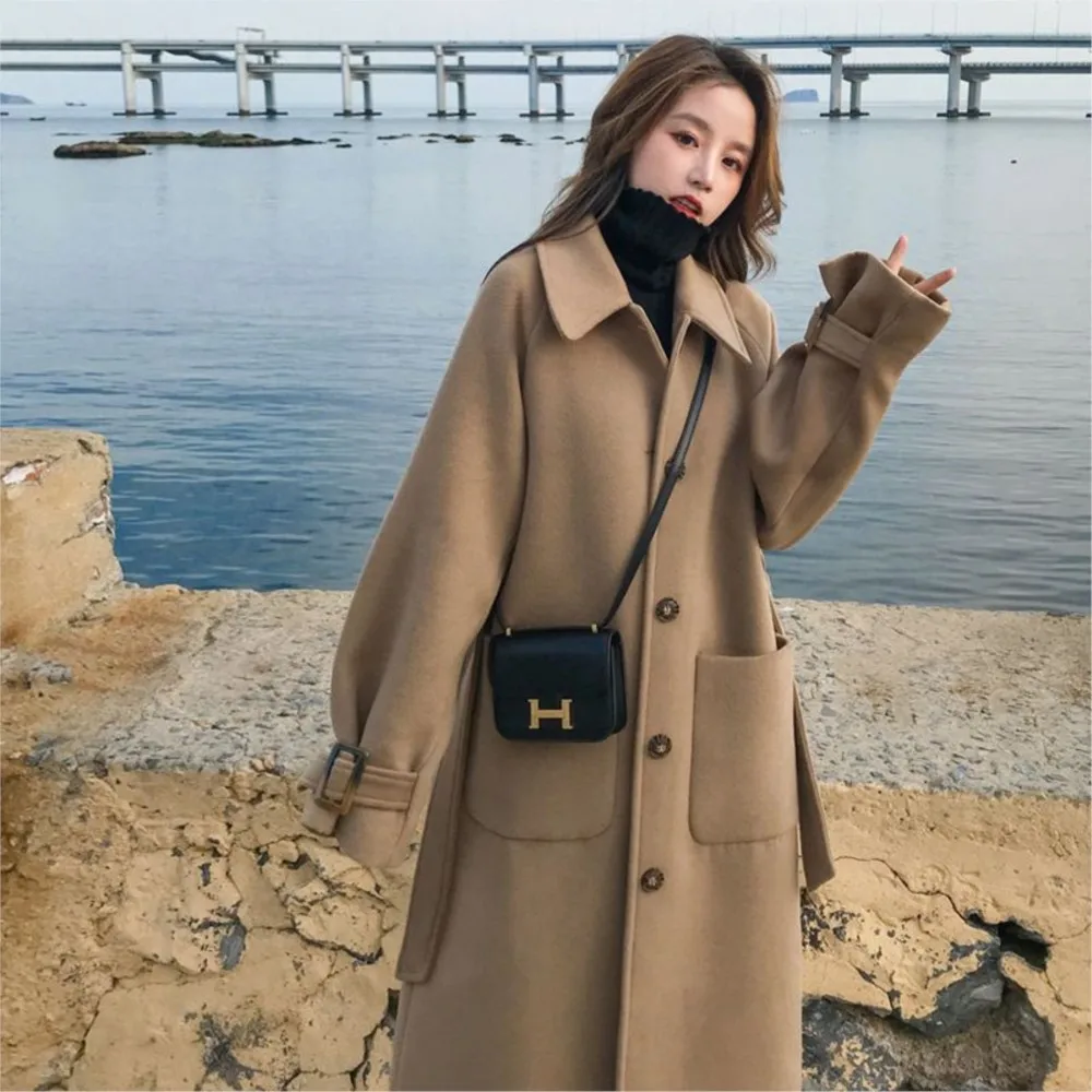 

Camel Woolen Coat Women's Mid-length New Loose Small Woolen Coat