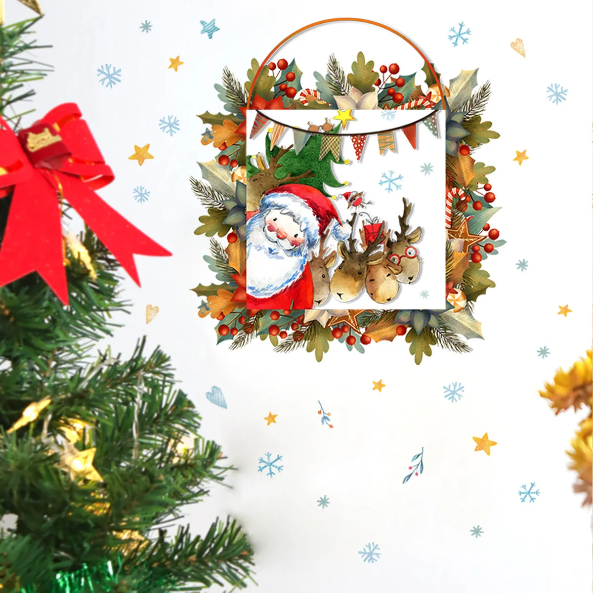 

Новогодние наклейки на окно украшения для дома Дед Мороз снежинки Наклейка на стену