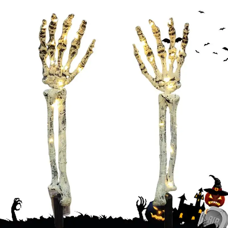 

Halloween Decoration Lights Skeleton Stakes 40 LED Light Up Skeleton Decorations Hand Arms Stake 8 Lighting Modes Battery