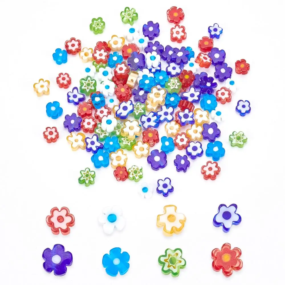 

120pcs Millefiori Flower Lampwork Glass Coin Beads Flat Round Flower Spacer Bead for DIY Jewelry Necklace Bracelet Making 8Style