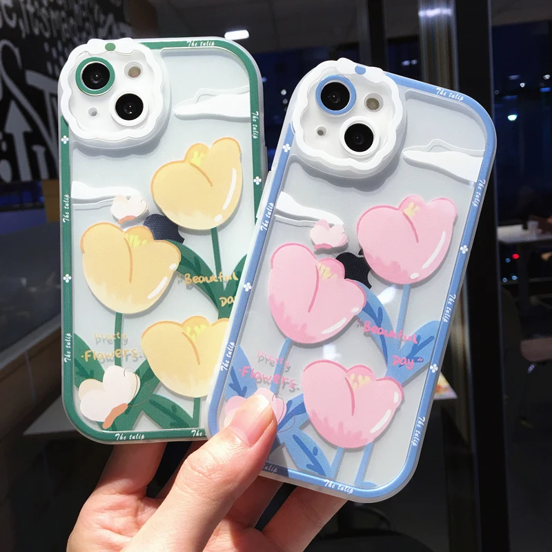 Прозрачный чехол для телефона с мультяшными фруктами и цветами iPhone 13 11 12 Pro Max XS X XR