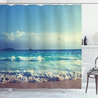 tropical island shower curtain ocean waves on seychelles beach at the sunset time skyline cloth fabric bathroom deco