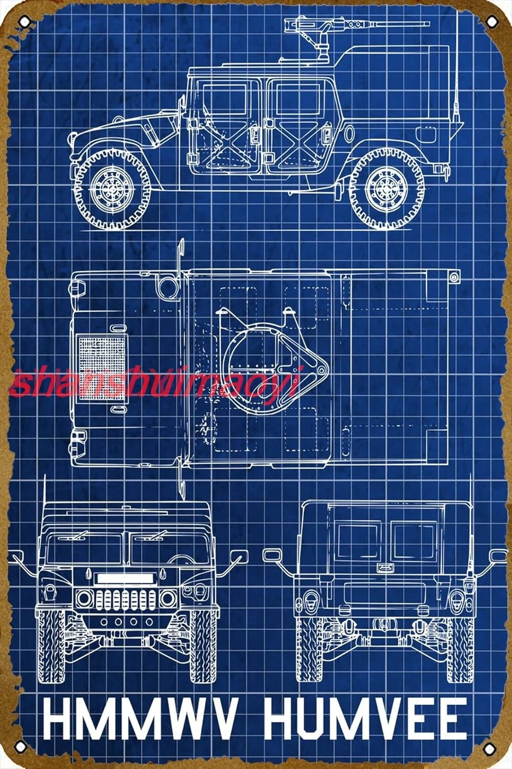 Blueprint of Humvee плакаты жестяная вывеска металлическое кафе-бар домашнее настенное