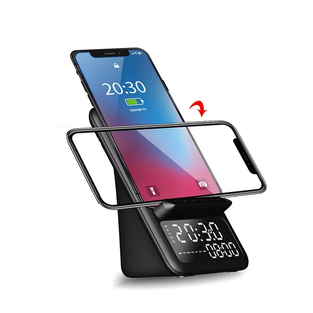 

10W Wireless Charger Smart Alarm Clock Bluetooth Speaker LED Smart Digital Radio Alarm Clock Table USB Fast Charger Clocks
