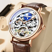 men automatic mechanical watch top brand leather waterproof watches 2022 new fashion business hollow tourbillon wristwatch
