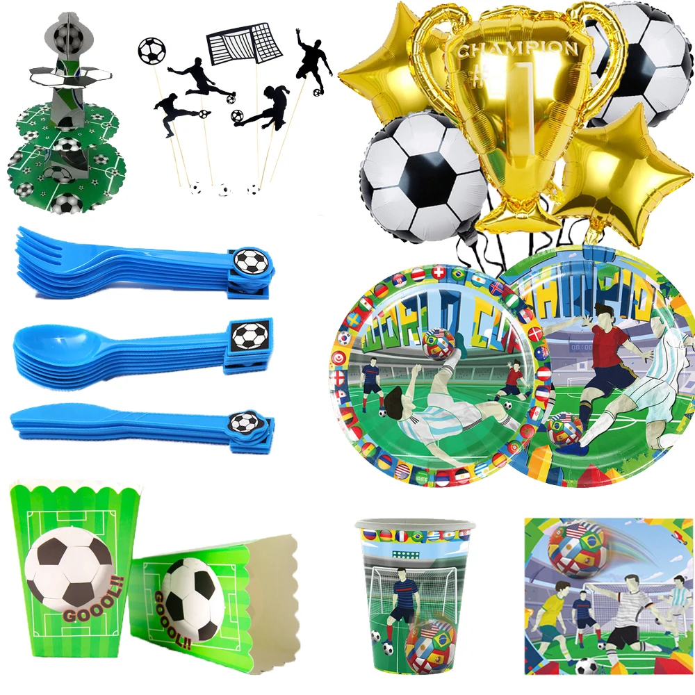 

New Football Soccer Themed Party Supplies Pinata Toy Gift Disposable Tableware Set Cup Bracelet Birthday Party Soccer Decoration