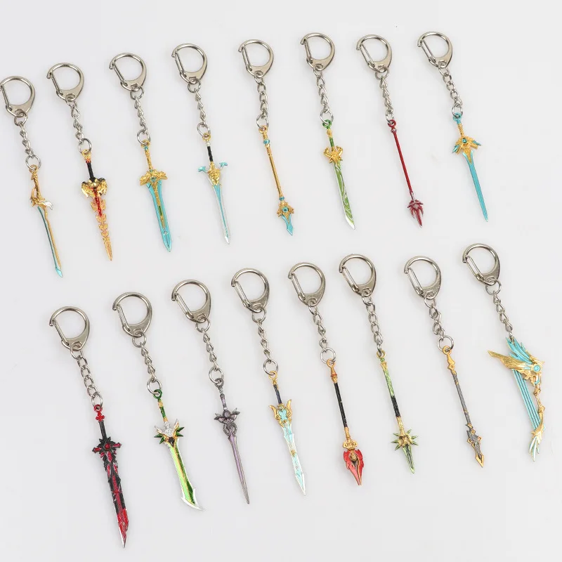 

21Pcs Anime Genshin Impact 6CM Sword Keychain Cosplay Figure Zhongli Venti Weapon Skyward Metal Pendant Key Ring Fans Jewelry
