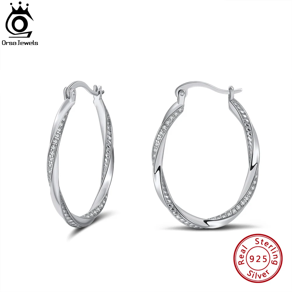 

ORSA JEWELS Chunky Hoop Earrings 925 Sterling Silver with 14K Gold Plated Twisted Zirconia Oval Hoops Earring for Women SE354