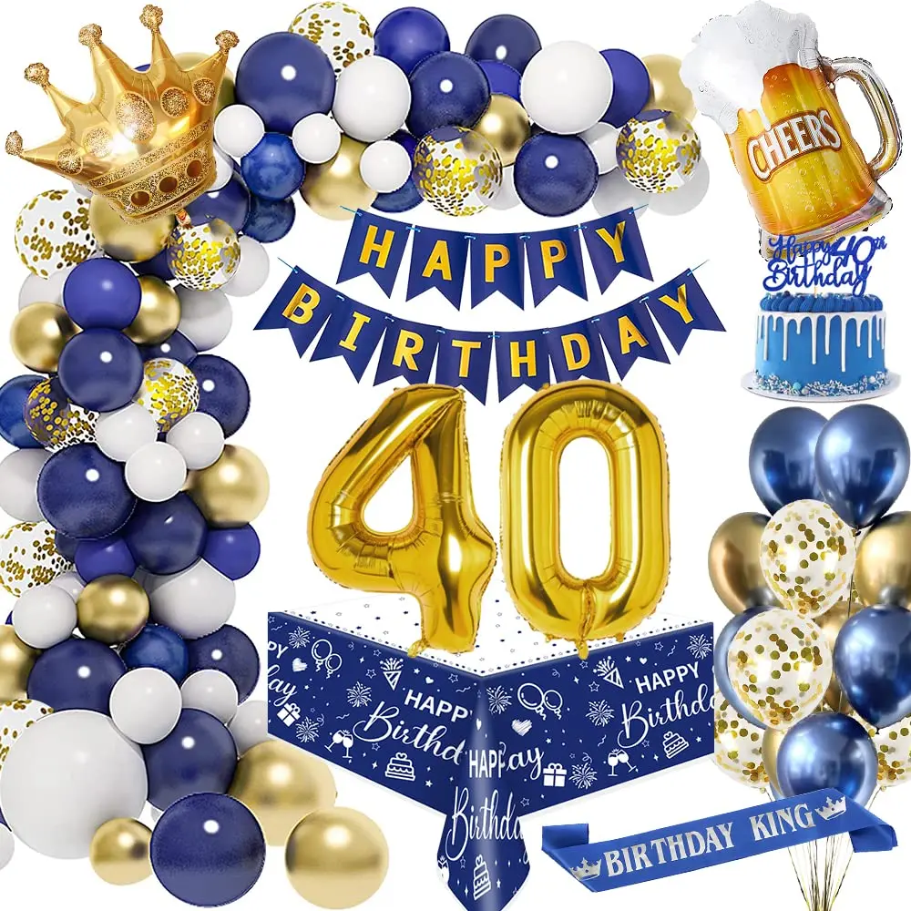 Украшение на день рождения для мужчин ночник синий золотой воздушный шар ранний