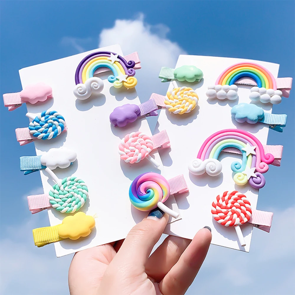 

3pcs/lot Cute Cartoon Rainbow Hair Clip for Girls Cloud Lollipop Hairpins Handmade Boutique Barrettes Headwear Hair Accessories