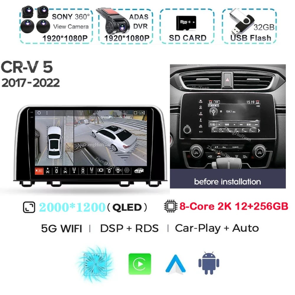 

Android 15 Carplay Auto для Honda CRV CR-V 5 RT RW 2017-2022 Автомобильный радиоприемник Мультимедийный видеоплеер Навигация GPS Без 2Din 2 Din
