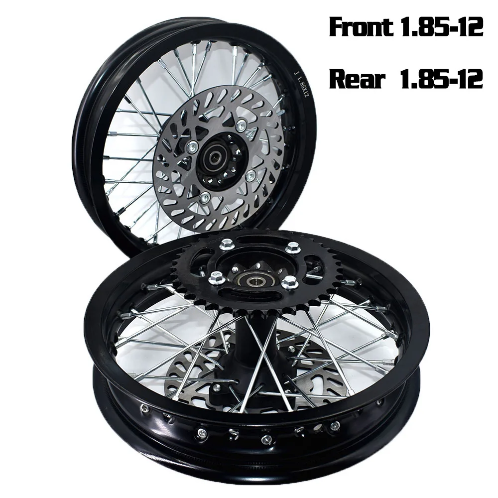 

1.85x12inch Front Rear Rims Aluminum Alloy Rims Black Hub with sprocket&Brake Disc For KLX CRF Kayo BSE Dirt Pit Bike Motorcycle